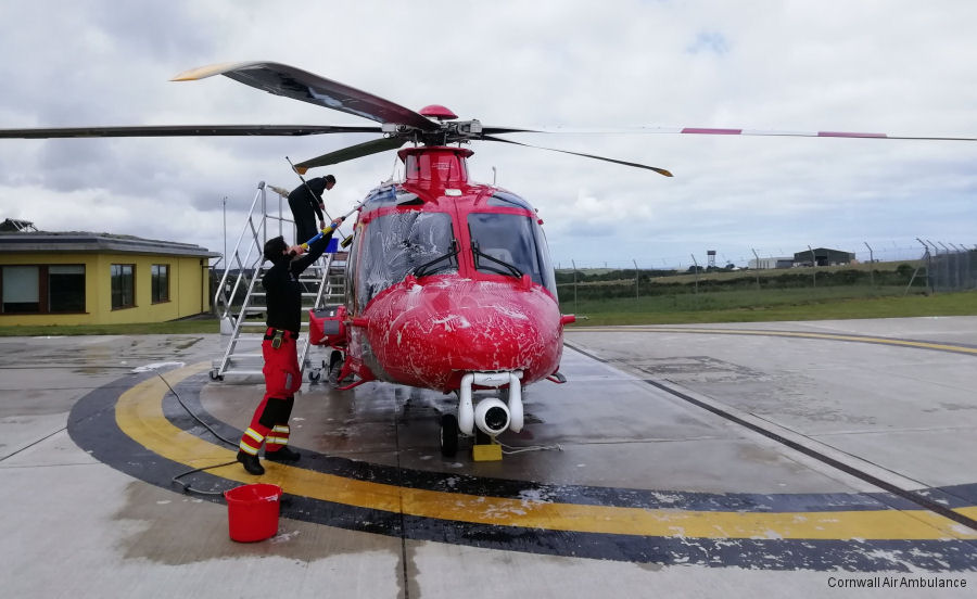 Helicopter AgustaWestland AW169 Serial 69100 Register G-CRWL used by UK Air Ambulances Cornwall Amb (Cornwall Air Ambulance) ,Specialist Aviation Services SAS. Built 2019. Aircraft history and location