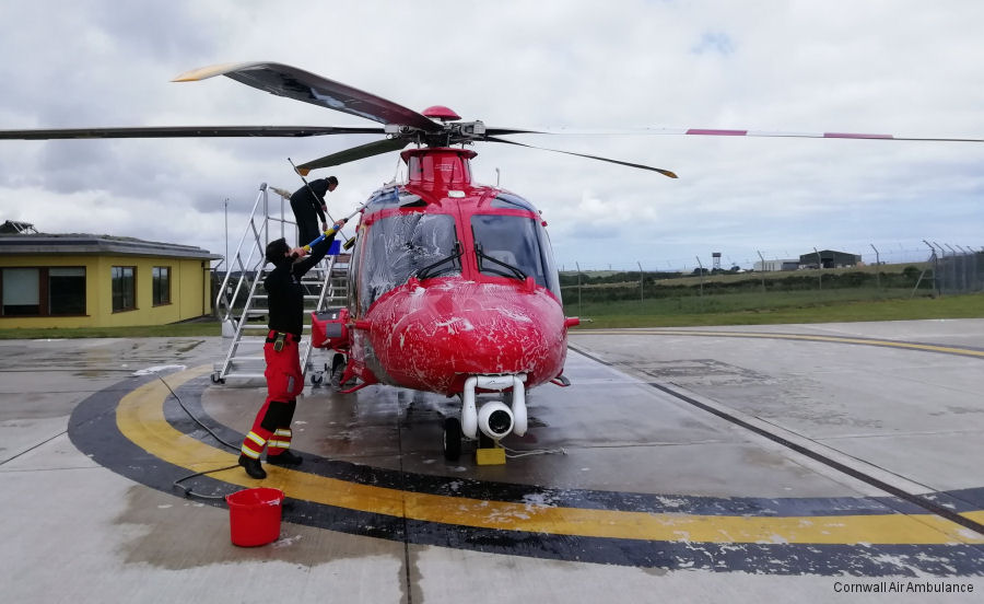 Detailed history and photos of helicopter AgustaWestland AW169 Serial 69100 Register G-CRWL used by UK Air Ambulances Cornwall Amb (Cornwall Air Ambulance) ,Specialist Aviation Services SAS Track service timeline and current status.
