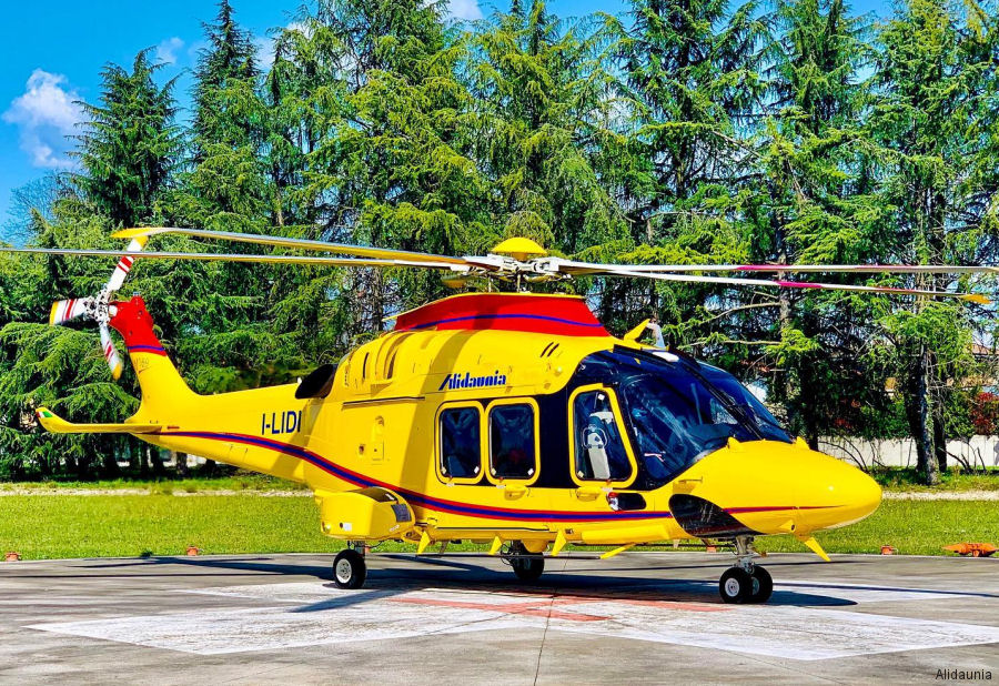 Helicopter AgustaWestland AW169 Serial 69063 Register I-LIDI used by Alidaunia. Built 2017. Aircraft history and location
