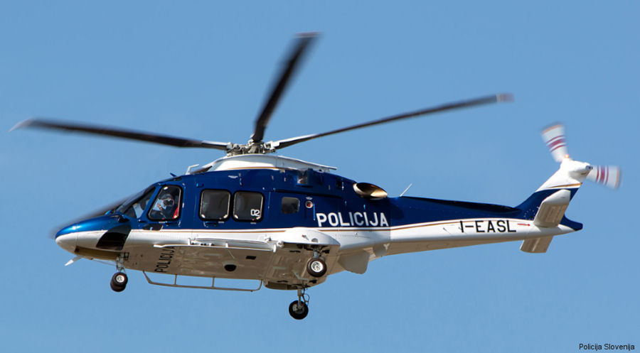 Helicopter AgustaWestland AW169 Serial 69102 Register S5-HPI I-EASL used by Policija (Slovenian Police) ,Leonardo Italy. Built 2019. Aircraft history and location