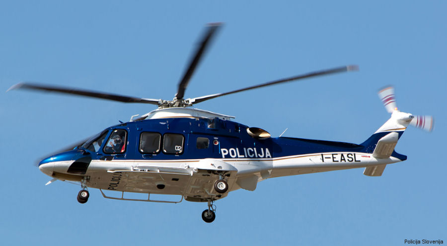 Detailed history and photos of helicopter AgustaWestland AW169 Serial 69102 Register S5-HPI I-EASL used by Policija (Slovenian Police) ,Leonardo Italy Track service timeline and current status.