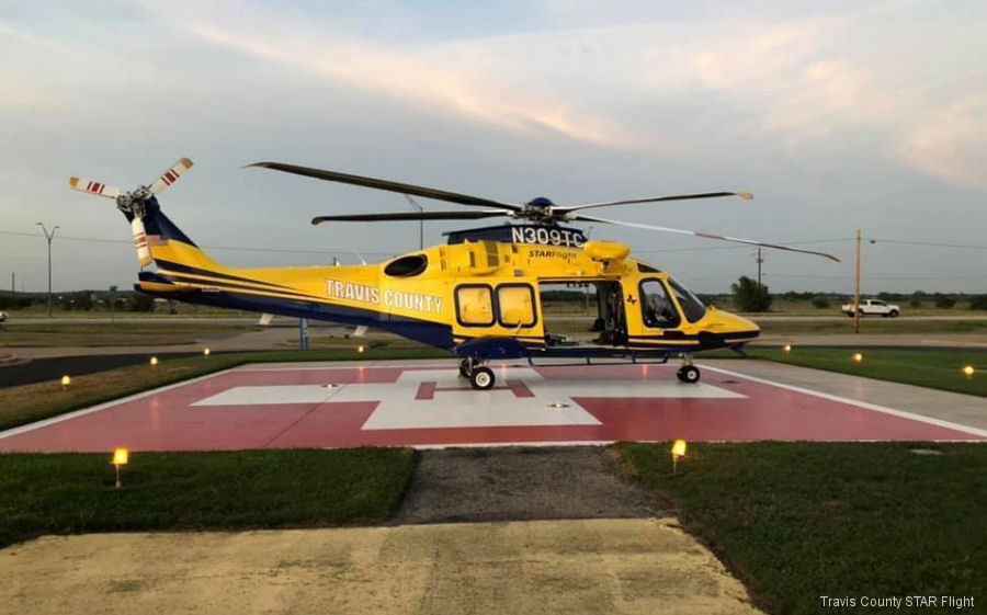 Helicopter AgustaWestland AW169 Serial 69088 Register N309TC used by STARFlight (Travis County Emergency Services) ,AgustaWestland Philadelphia (AgustaWestland USA). Built 2018. Aircraft history and location