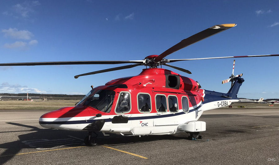Helicopter AgustaWestland AW189 Serial 89011 Register PH-EUL G-ERBA I-EASN used by CHC Helicopters Netherlands bv CHC NL ,CHC Scotia ,Leonardo Italy. Built 2018. Aircraft history and location
