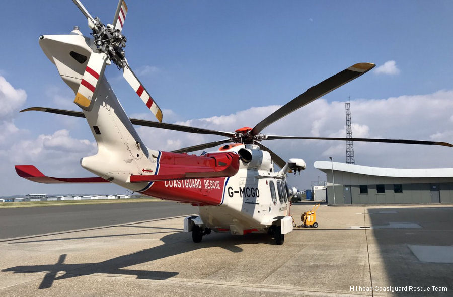 Helicopter AgustaWestland AW189 Serial 92002 Register G-MCGO used by HM Coastguard (Her Majesty’s Coastguard) ,Bristow ,AgustaWestland UK. Built 2014. Aircraft history and location