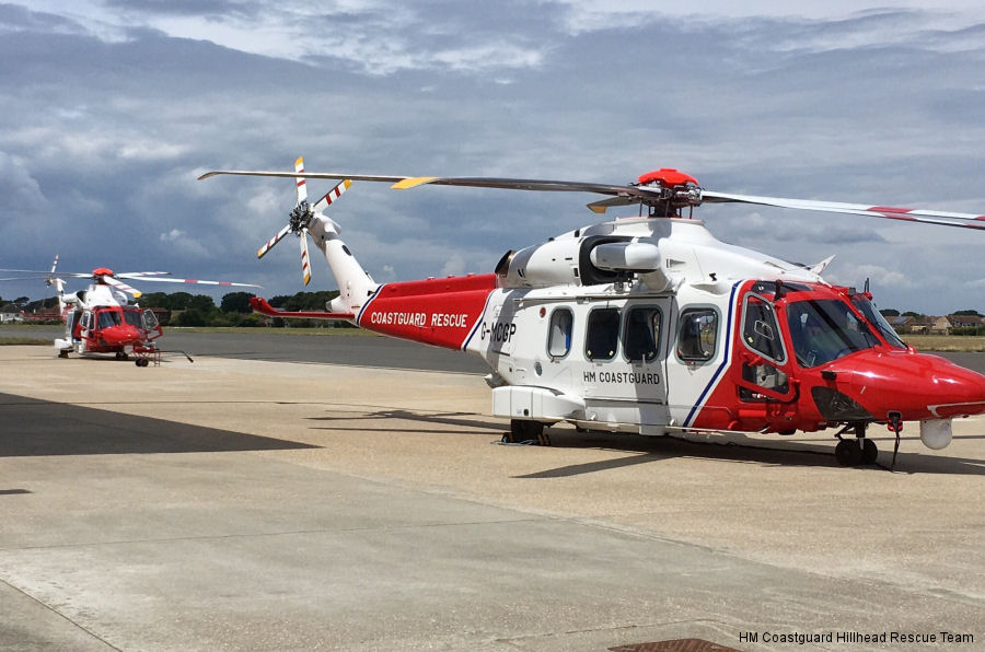 Helicopter AgustaWestland AW189 Serial 92003 Register G-MCGP used by HM Coastguard (Her Majesty’s Coastguard) Bristow AgustaWestland UK. Built 2014. Aircraft history and location