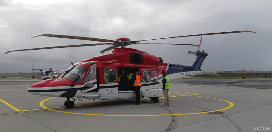 Helicopter AgustaWestland AW189 Serial 89011 Register PH-EUL G-ERBA I-EASN used by CHC Helicopters Netherlands bv CHC NL ,CHC Scotia ,Leonardo Italy. Built 2018. Aircraft history and location