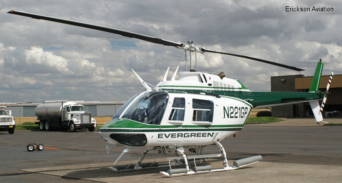Helicopter Bell 206B-3 Jet Ranger Serial 4309 Register N221GP N187H used by Evergreen Helicopters. Built 1994. Aircraft history and location