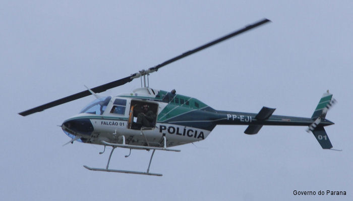 Helicopter Bell 206B-3 Jet Ranger Serial 4225 Register PP-EJI PT-HKU N126P used by Policia Militar do Brasil (Brazilian Military Police). Aircraft history and location