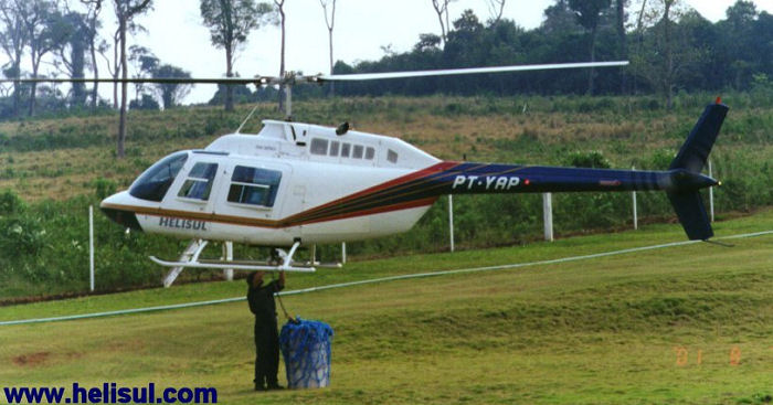 Helicopter Bell 206B-3 Jet Ranger Serial 3481 Register PT-YAP N215BG N2156Z used by Policia Militar do Brasil (Brazilian Military Police) ,Helisul Taxi Aereo ,Bell Helicopter. Built 1981. Aircraft history and location