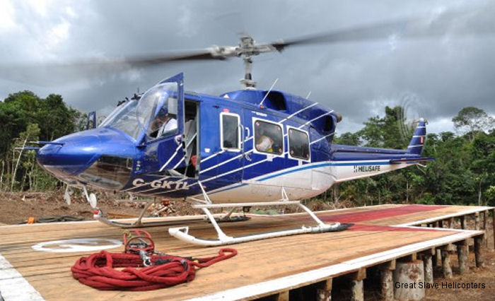 Detailed history and photos of helicopter Bell 212 Serial 32124 Register C-GKTL A6-BBX used by VIH Helicopters Ltd ,Great Slave Helicopters GSH ,Canadian Helicopters Ltd ,Abu Dhabi Aviation ADA Track service timeline and current status.