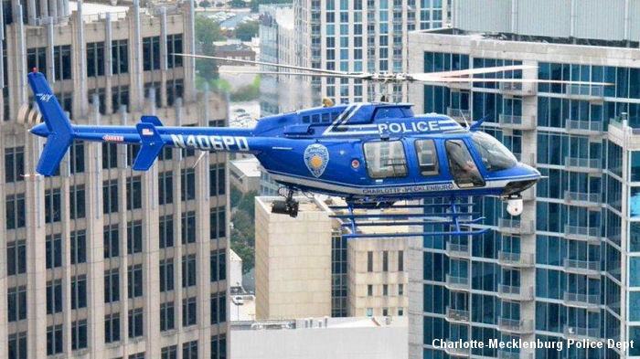 Helicopter Bell 407 Serial 53292 Register N406PD N907MC N513MC used by CMPD (Charlotte-Mecklenburg Police Department). Built 1998. Aircraft history and location