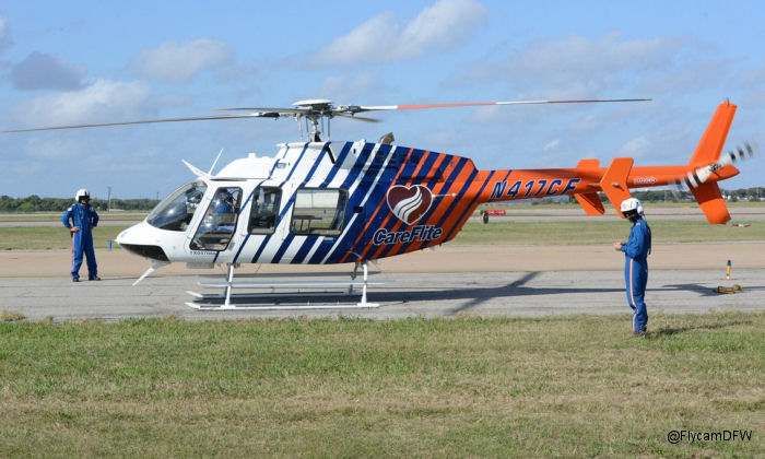Helicopter Bell 407GX Serial 54409 Register N417CF N407TG used by CareFlite. Built 2013. Aircraft history and location