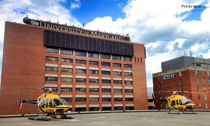 Detailed history and photos of helicopter Bell 407 Serial 53278 Register N427P N721PH used by AirCare2 (AirCare 2 Medevac Fredericksburg) ,UMD (University of Maryland) ,PHI Air Medical Track service timeline and current status.