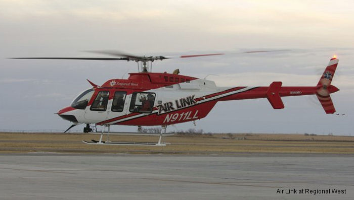 Helicopter Bell 407 Serial 53792 Register N911LL N519MT used by AeroCare ,Bell Helicopter ,Air Link at Regional West ,Med Trans Corp. Built 2007. Aircraft history and location