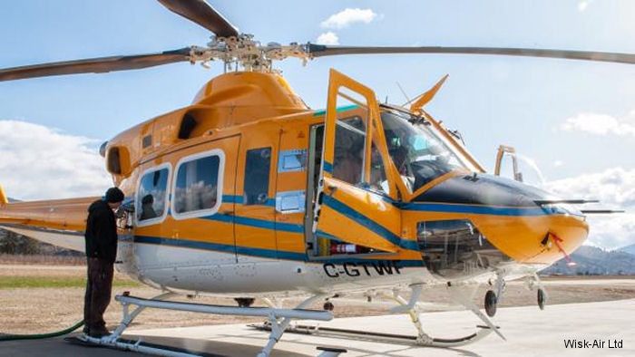 Detailed history and photos of helicopter Bell 412 Serial 33051 Register C-GTWF N645LH B-12127 JA9572 used by Aurora Helicopters (Wood Buffalo Helicopters) ,Transwest Helicopters TWH ,Aero Asahi AAC Track service timeline and current status.