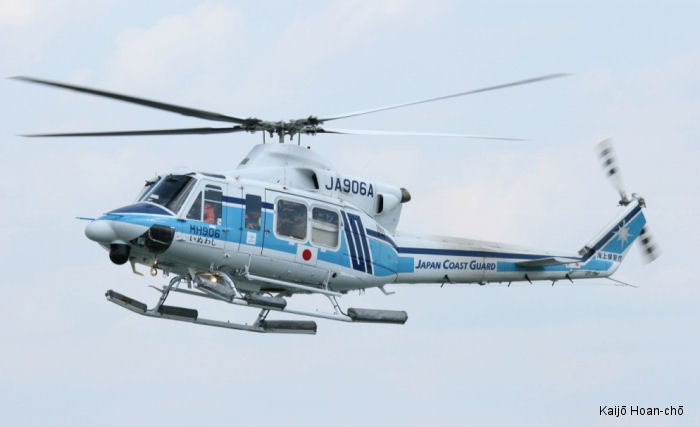 Detailed history and photos of helicopter Bell 412EP Serial 36227 Register JA906A used by Kaijō Hoan-chō JPCG (Japanese Coast Guard) Track service timeline and current status.