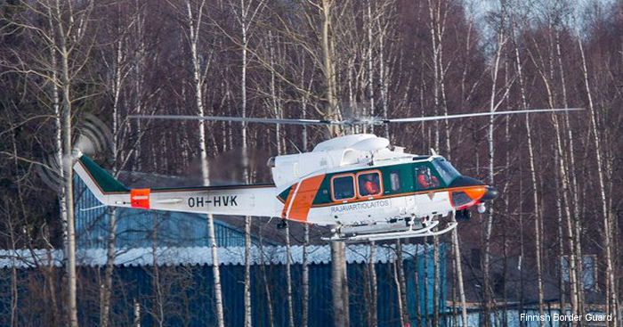 Helicopter Bell 412EP Serial 36242 Register OH-HVK used by Rajavartiolaitos (Finnish Border Guard). Built 2000. Aircraft history and location