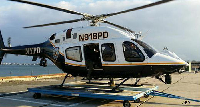 Helicopter Bell 429 Serial 57188 Register N918PD C-GZIY used by NYPD (New York City Police Department) ,Bell Helicopter ,Bell Helicopter Canada. Built 2014. Aircraft history and location