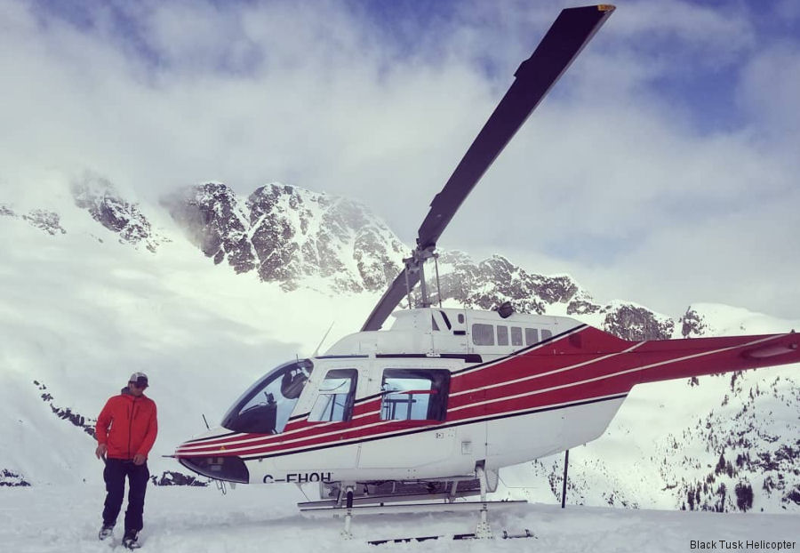 Detailed history and photos of helicopter Bell 206B-2 Jet Ranger Serial 1344 Register C-FHQH JA9127 used by Black Tusk Helicopter ,Quantum Helicopters Ltd ,Aero Asahi AAC Track service timeline and current status.