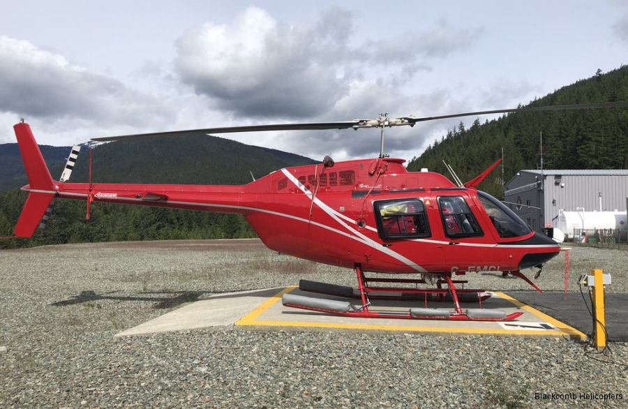 Helicopter Bell 206B-3 Jet Ranger Serial 4173 Register C-FMCL C-FPET N107GP PT-HCK N3094V used by Blackcomb Helicopters ,Bell Helicopter. Built 1991. Aircraft history and location