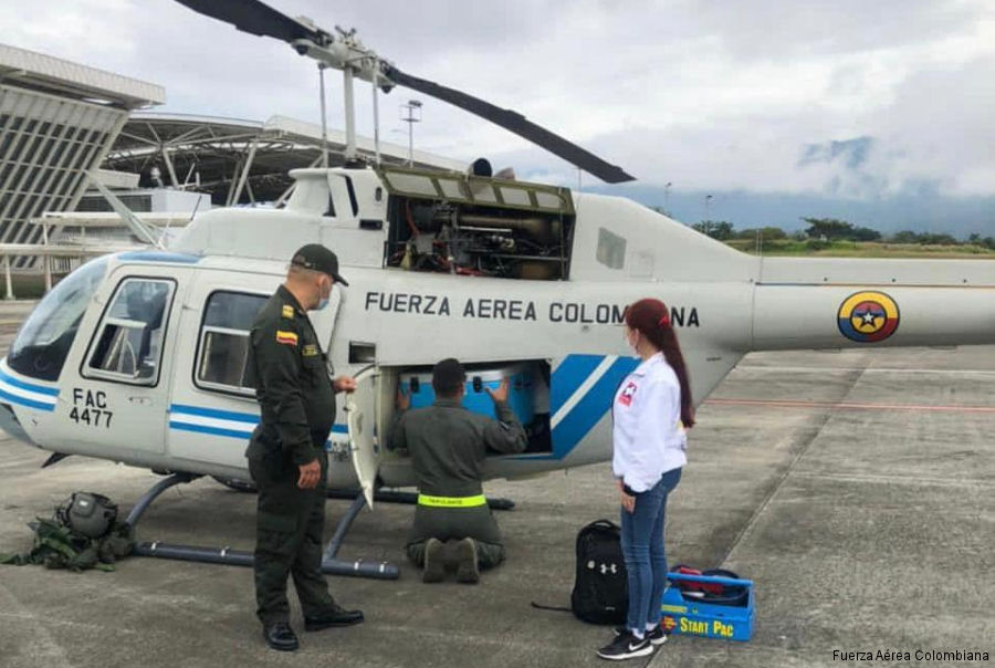 Helicopter Bell 206B-3 Jet Ranger Serial 4600 Register FAC4477 used by Fuerza Aerea Colombiana FAC (Colombian Air Force). Aircraft history and location