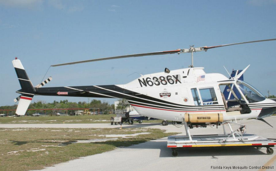 Helicopter Bell 206B-3 Jet Ranger Serial 4515 Register N6386X used by FKMCD (Florida Keys Mosquito Control District). Built 1999. Aircraft history and location