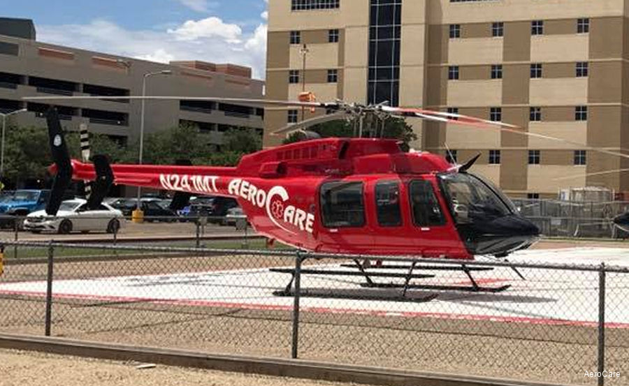 Detailed history and photos of helicopter Bell 407 Serial 54056 Register N241MT used by AeroCare ,TVPX ,Med Trans Corp Track service timeline and current status.