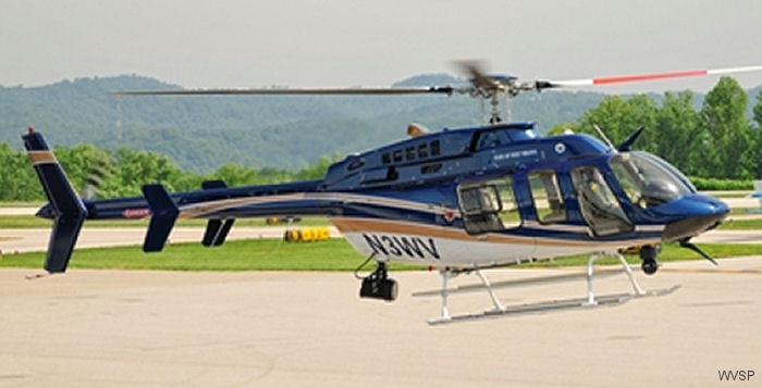 Helicopter Bell 407 Serial 53713 Register N3WV used by WVSP (West Virginia State Police). Built 2006. Aircraft history and location