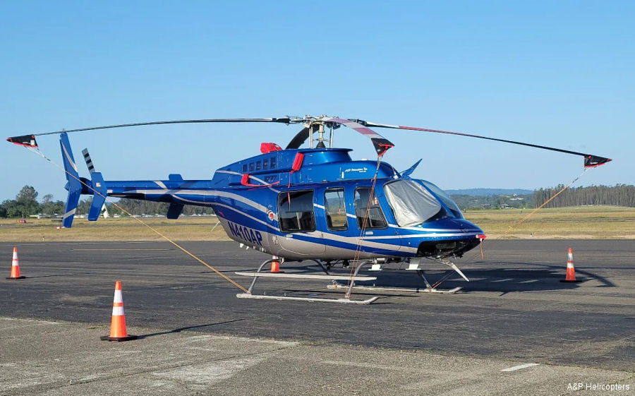 Detailed history and photos of helicopter Bell 407 Serial 53091 Register N410AP C-GUIK N597AL LV-WTT used by A&P Helicopters ,Eagle Copters ,Bristow US Track service timeline and current status.