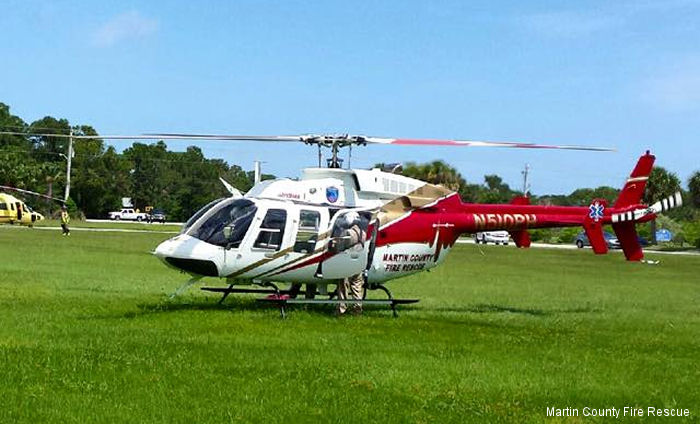 Helicopter Bell 407 Serial 53209 Register N449P N510PH used by PHI Inc ,MCFR (Martin County Fire Rescue) ,PHI Air Medical. Built 1997. Aircraft history and location