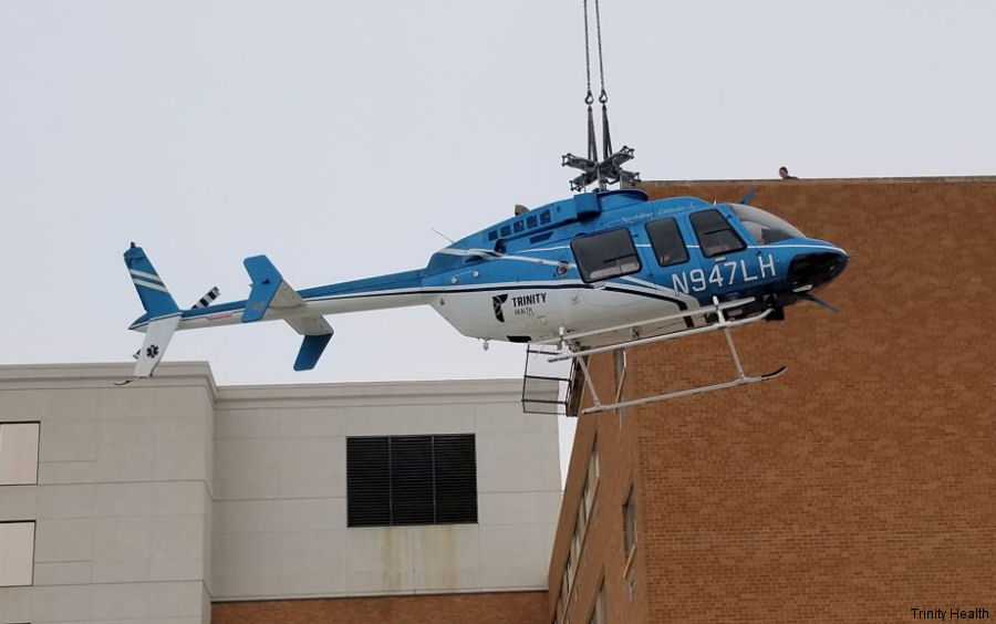 Detailed history and photos of helicopter Bell 407 Serial 53509 Register N947LH N2039Q C-GJRE used by Trinity Health ,TPD (Tampa Police Department) ,Bell Helicopter ,Bell Helicopter Canada Track service timeline and current status.