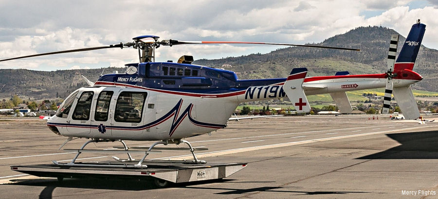 Detailed history and photos of helicopter Bell 407GX Serial 54550 Register N119MF N528HB used by Mercy Flights ,Bell Helicopter Track service timeline and current status.
