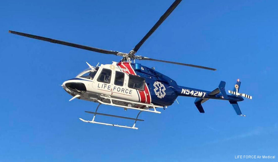 Helicopter Bell 407GXi Serial 54887 Register N542MT C-GRFV used by Erlanger Health System (Life Force) ,Med Trans Corp ,Bell Helicopter ,Bell Helicopter Canada. Built 2020. Aircraft history and location