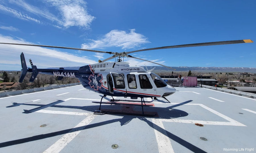 Helicopter Bell 407GXP Serial 54594 Register N941AM C-FJKX used by Wyoming Life Flight ,Air Methods ,Bell Helicopter ,Bell Helicopter Canada. Built 2015. Aircraft history and location