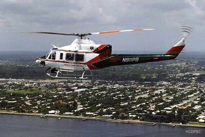 Helicopter Bell 412SP Serial 33186 Register 5N-BGS N464AC N911PB used by Bristow Helicopters Nigeria BHN ,Air Logistics ,HCDPBC (Health Care District of Palm Beach County). Built 1988. Aircraft history and location
