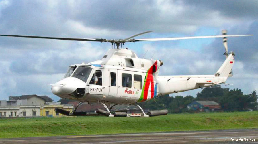 Helicopter Bell 412EP Serial 36288 Register PK-PUK N2028L used by Pelita Air Service PAS ,Bell Helicopter. Built 2001. Aircraft history and location