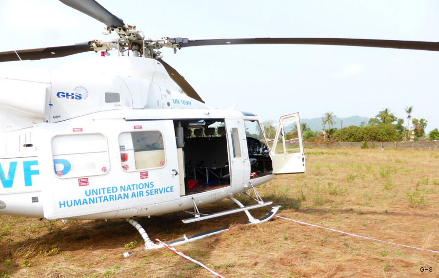 Detailed history and photos of helicopter Bell 412SP Serial 33209 Register EC-MMC UN-109H D-HAFV N412LG used by Administraciones Locales Generalitat Valenciana (Valencia Government) ,Babcock España (Babcock Spain) ,United Nations UNHAS ,Global Helicopter Service GmbH GHS ,Agrarflug Helilift GmbH ,Air Methods ,Carilion Clinic Track service timeline and current status.