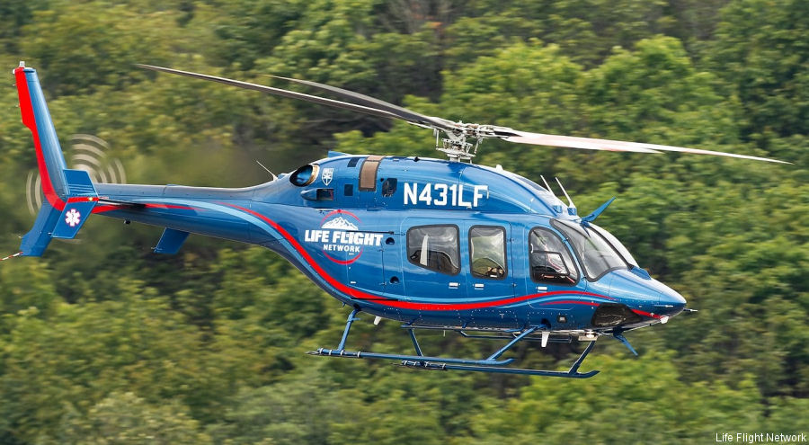 Helicopter Bell 429 Serial 57399 Register N431LF used by LFN (Life Flight Network) ,Bell Helicopter. Built 2020. Aircraft history and location