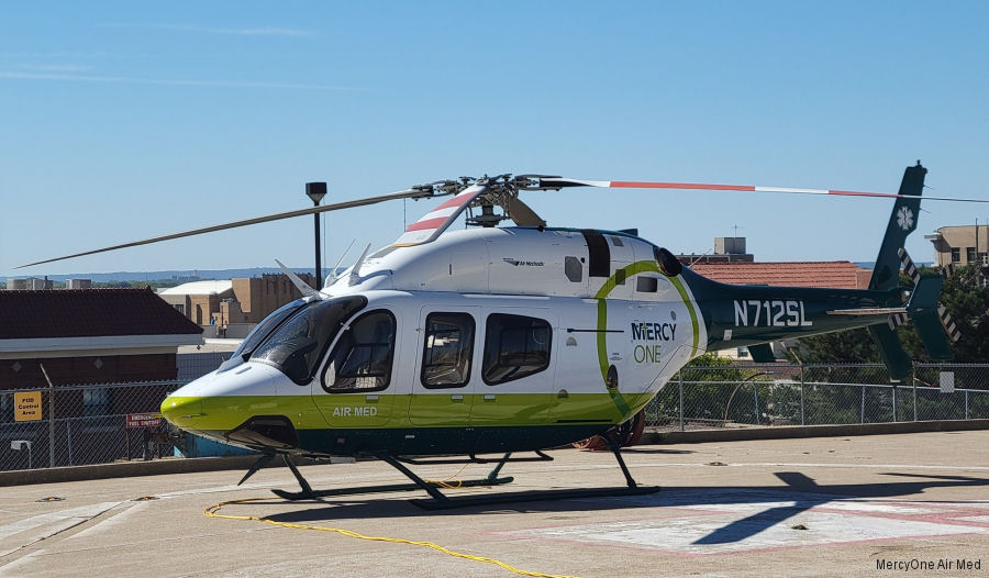 Helicopter Bell 429 Serial 57374 Register N712SL N8743Q used by MercyOne Air Med ,Air Methods ,Bell Helicopter. Built 2019. Aircraft history and location