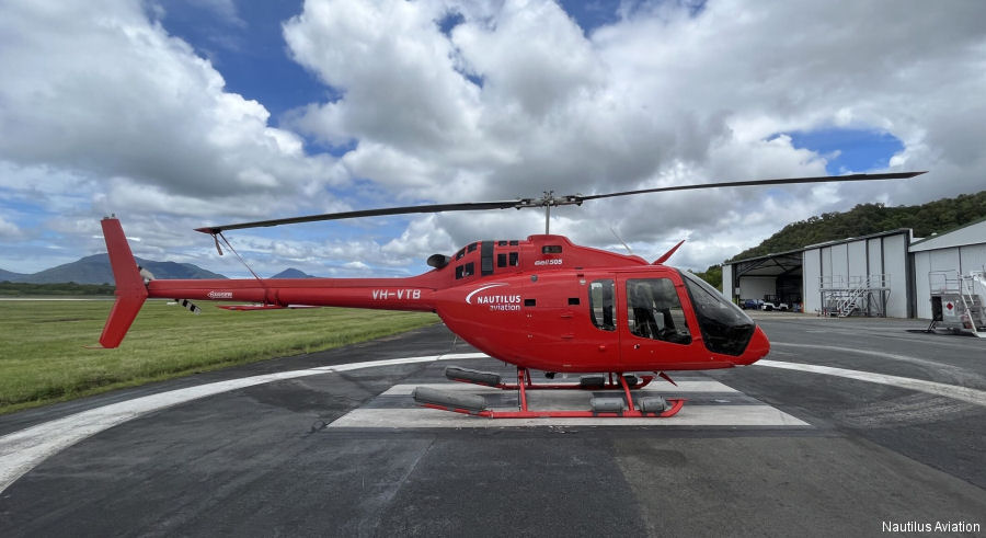 Detailed history and photos of helicopter Bell 505 Jet Ranger X Serial 65031 Register VH-VTB used by Nautilus Aviation Track service timeline and current status.
