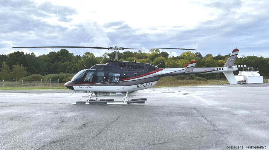 Detailed history and photos of helicopter Bell 206L Long Ranger Serial 45153 Register SE-JJX EC-EES used by Roslagens Helikopterflyg ,Hispánica de Aviación SA HASA Track service timeline and current status.