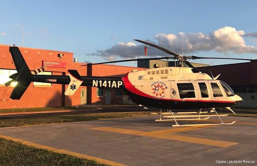 Detailed history and photos of helicopter Bell 407 Serial 53441 Register N141AP PP-MNM N60987 used by Apollo MedFlight ,Oglala Lakota Air Rescue ,GM Leasing ,Arrow Aviation Track service timeline and current status.