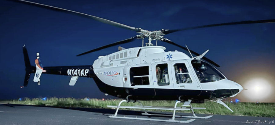 Detailed history and photos of helicopter Bell 407 Serial 53441 Register N141AP PP-MNM N60987 used by Apollo MedFlight ,Oglala Lakota Air Rescue ,GM Leasing ,Arrow Aviation Track service timeline and current status.