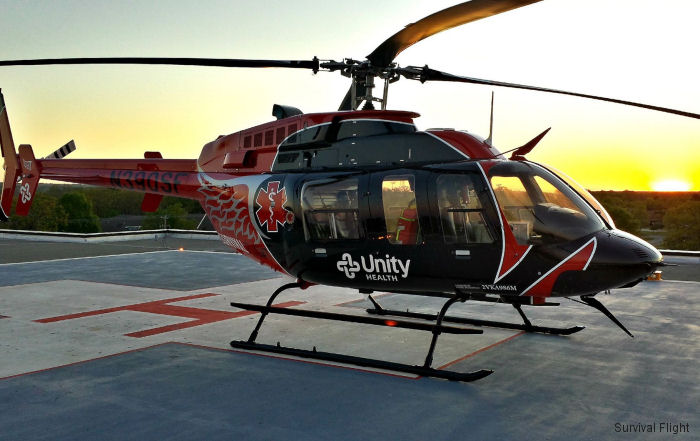 Helicopter Bell 407 Serial 53407 Register N390SF N407AJ N97SP used by Survival Flight State of Delaware. Built 2000. Aircraft history