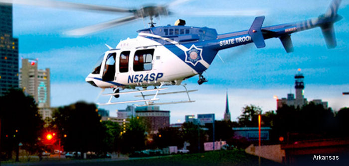 Helicopter Bell 407 Serial 53881 Register N524SP N87WV N7WV used by ASP (Arkansas State Police) ,Edwards & Associates, Inc. Built 2008. Aircraft history and location