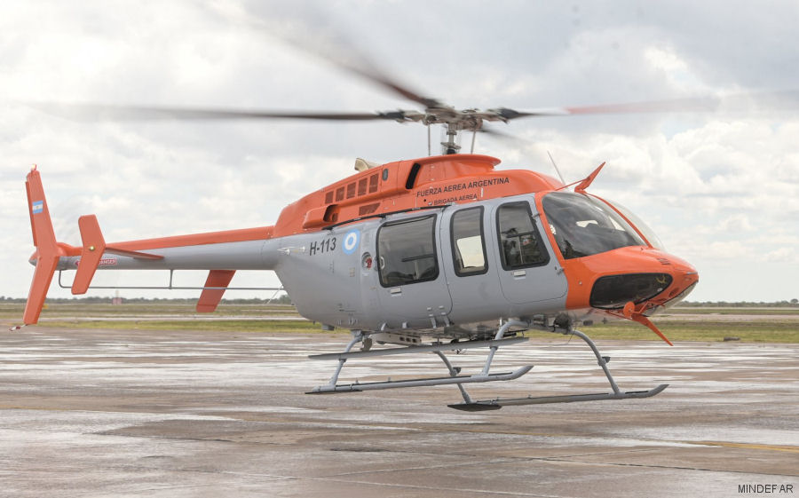 Detailed history and photos of helicopter Bell 407GXi Serial 56454 Register H-113 C-FJVR used by Fuerza Aerea Argentina FAA (Argentine Air Force) ,Bell Helicopter Canada Track service timeline and current status.