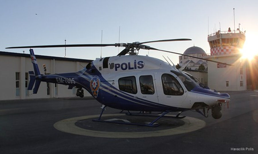 Helicopter Bell 429 Serial 57095 Register EM-7095 N4727B C-GPQD used by Polis Havacilik Daire Baskanligi EGM (Turkish National Police) ,Bell Helicopter ,Bell Helicopter Canada. Built 2012. Aircraft history and location