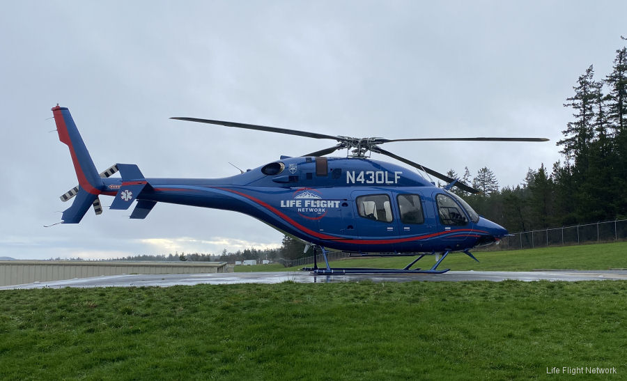 Helicopter Bell 429 Serial 57392 Register N430LF C-GRWO used by LFN (Life Flight Network) ,Bell Helicopter ,Bell Helicopter Canada. Built 2020. Aircraft history and location