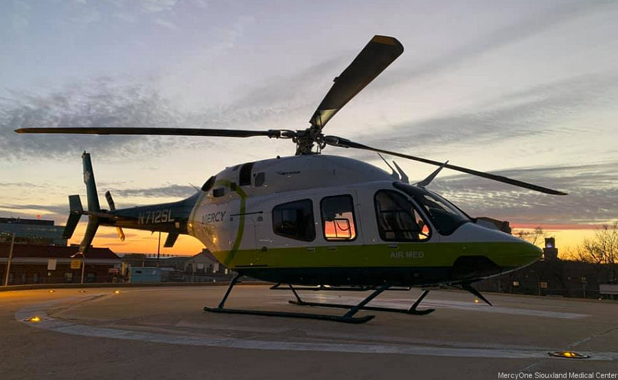 Helicopter Bell 429 Serial 57374 Register N712SL N8743Q used by MercyOne Air Med ,Air Methods ,Bell Helicopter. Built 2019. Aircraft history and location