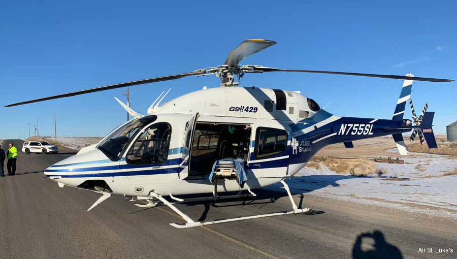 Helicopter Bell 429 Serial 57307 Register N755SL C-FONI used by Air St. Luke’s ,Bell Helicopter ,Bell Helicopter Canada. Built 2016. Aircraft history and location